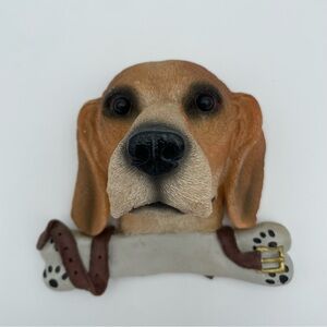 Beagle Dog Chalkware Wall Plaque - 3D Bust with Bone & Collar
